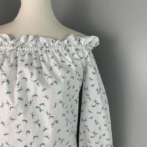 Tyler Boe Drop Waist Dress Off The Shoulder Small Ruffle Hem Dragonfly White